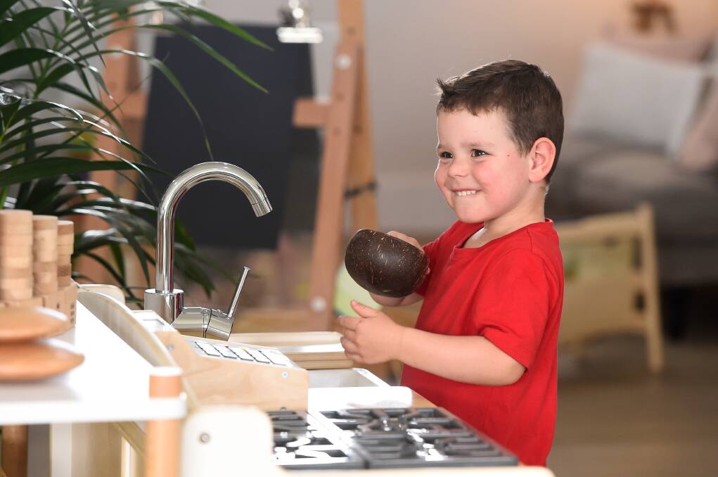 KITCHEN FUN: Billy gets a sneak preview of one of the spaces at the new Journey Early Learning Centre in Delacombe. Pictures: Adam Trafford