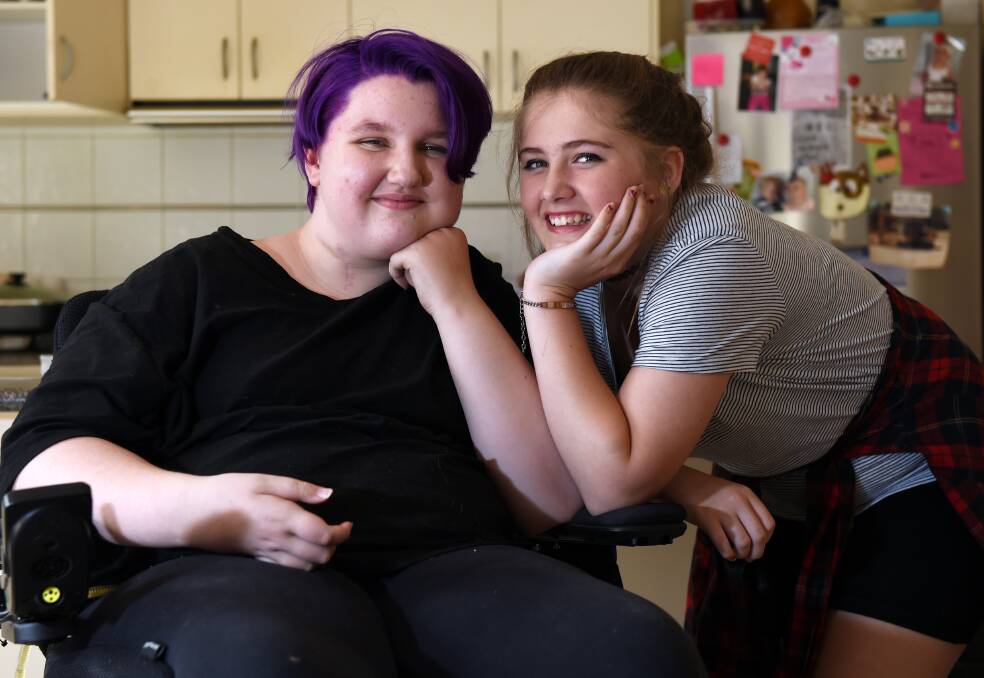 BESTIES: Milly Yeoman and Tilly Burke have been inseparable since Milly became quadriplegic following a swimming pool accident in November 2016. Picture: Jeremy Bannister