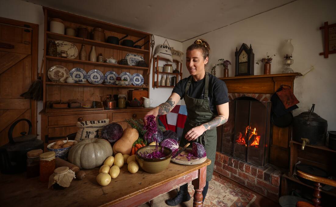 OLD-STYLE COOKING: Chef Jo Barrett warms up ahead of workshops at Sovereign Hill as part of the foodie-takeover for the attraction's Heritage Harvest Weekend. Picture: Luke Hemer