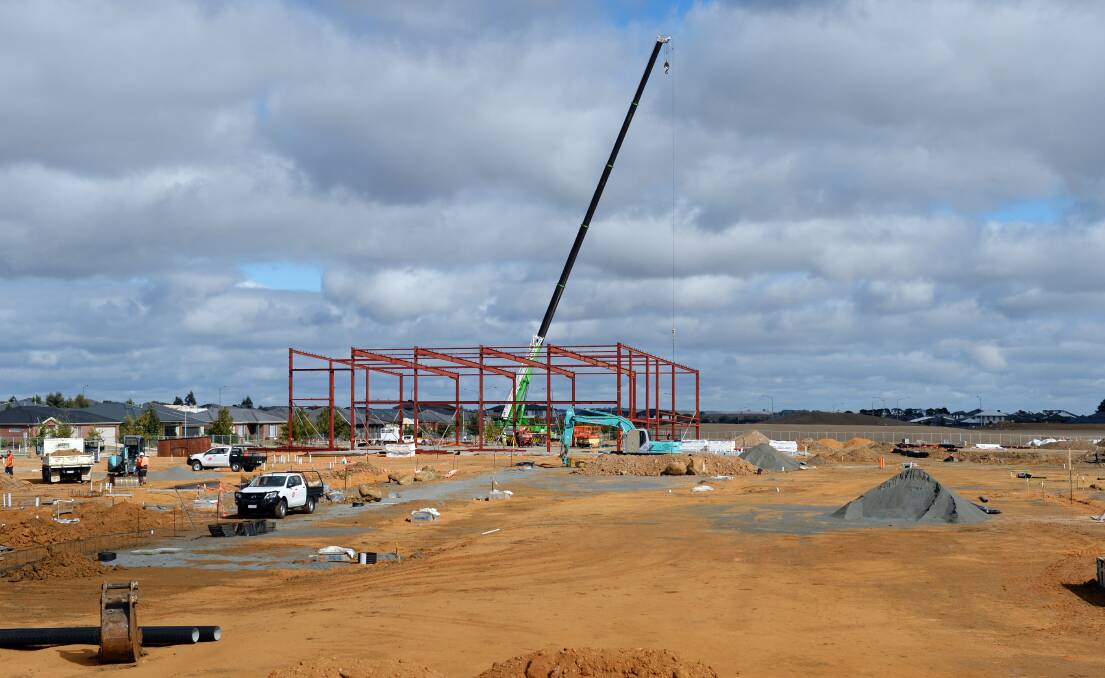 BUILD: Construction works underway at the new Lucas primary school this week. Picture: Kate Healy