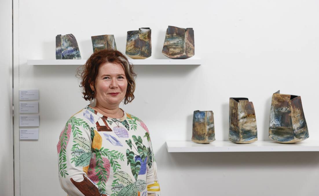 EXHIBIT: Ceramic artist Sarah Canham with her work in Federation University Arts Academy End of Year Exhibition. Picture: Luke Hemer