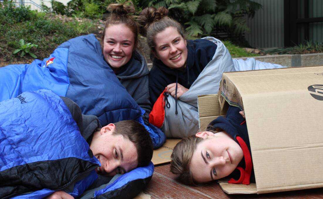 ROUGH: Hannah, Charlotte, Hugo and Bethany took part in the Seeds of Justice Street-Wise sleepout. Picture: Sarah Boswell