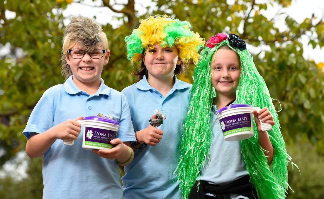 CRAZY HAIR: Rory, Audrey and Soriah from Macarthur Street Primary School want as many Ballarat schools as possible to be part of their crazy hair day on May 9. Picture: Adam Trafford