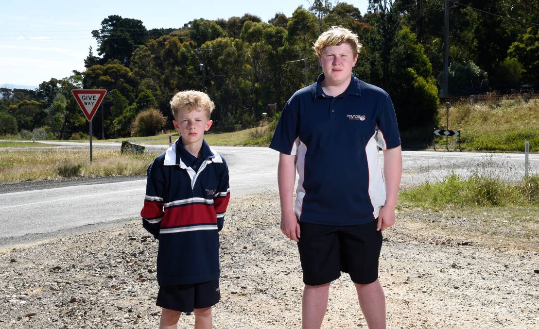 STRANDED: Owen and Briley catch a bus to school from Creswick to Daylesford, but get dropped off at Springmount, 4km from town, in the afternoon. Picture: Adam Trafford