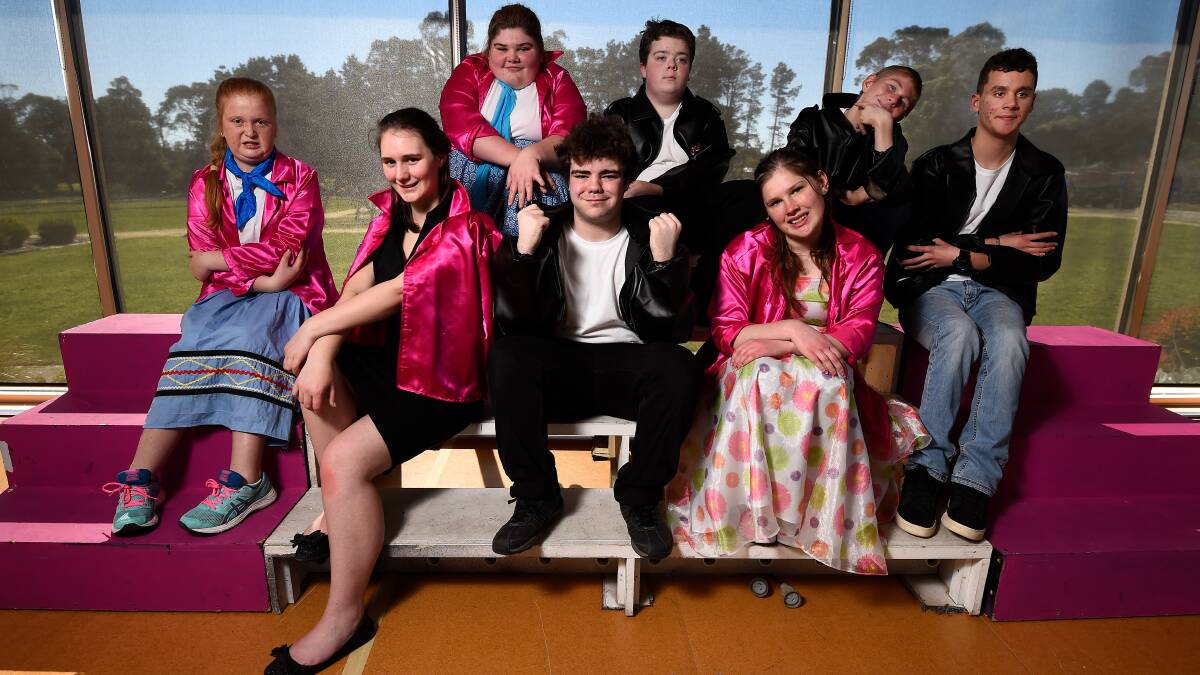 ACTING DREAMS: Corey Loader (top row, second from left) with his fellow lead castmates from the Ballarat Specialist School production of Grease. Picture: Adam Trafford
