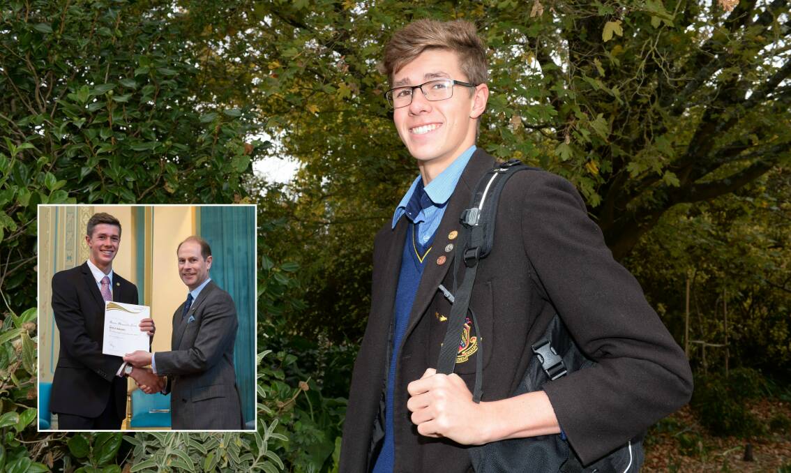 GOLD: Ballarat Grammar student Aaron Lowe achieved his Gold Duke of Edinburgh Award, which was presented by Prince Edward last month. Main picture: Kate Healy