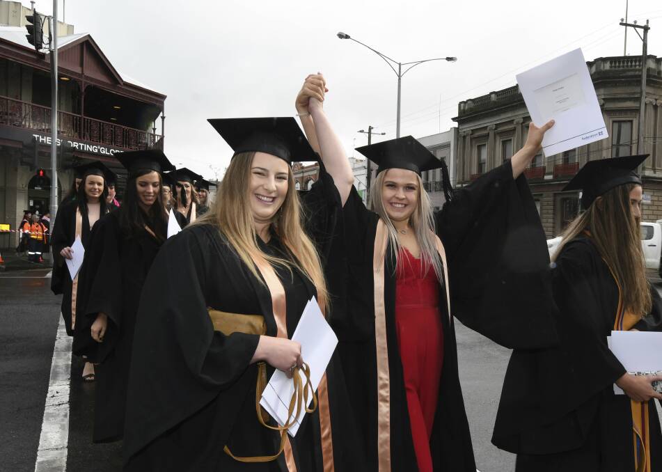 DONE IT: Sarah Bartholomew and Nikki Baker are among 1200 students who will celebrate their graduation from Federation University in the next 10 days. Picture: Lachlan Bence