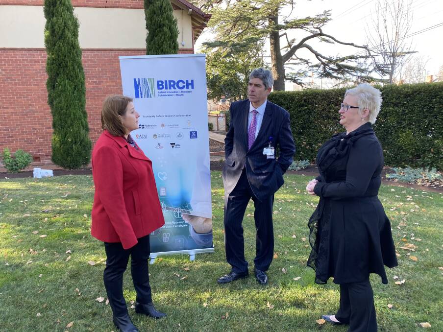 FUNDED: Wendouree MP Juliana Addison, BIRCH chief executive Associate Professor Mark Yates and ACU Ballarat dean Professor Bridget Aitchison talk about the new funding for the research collaboration.