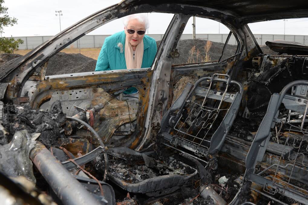 NOTHING LEFT: There was nothing Nell Hanrahan could salvage from her car, found burnt out on Sunday morning. Picture: Kate Healy