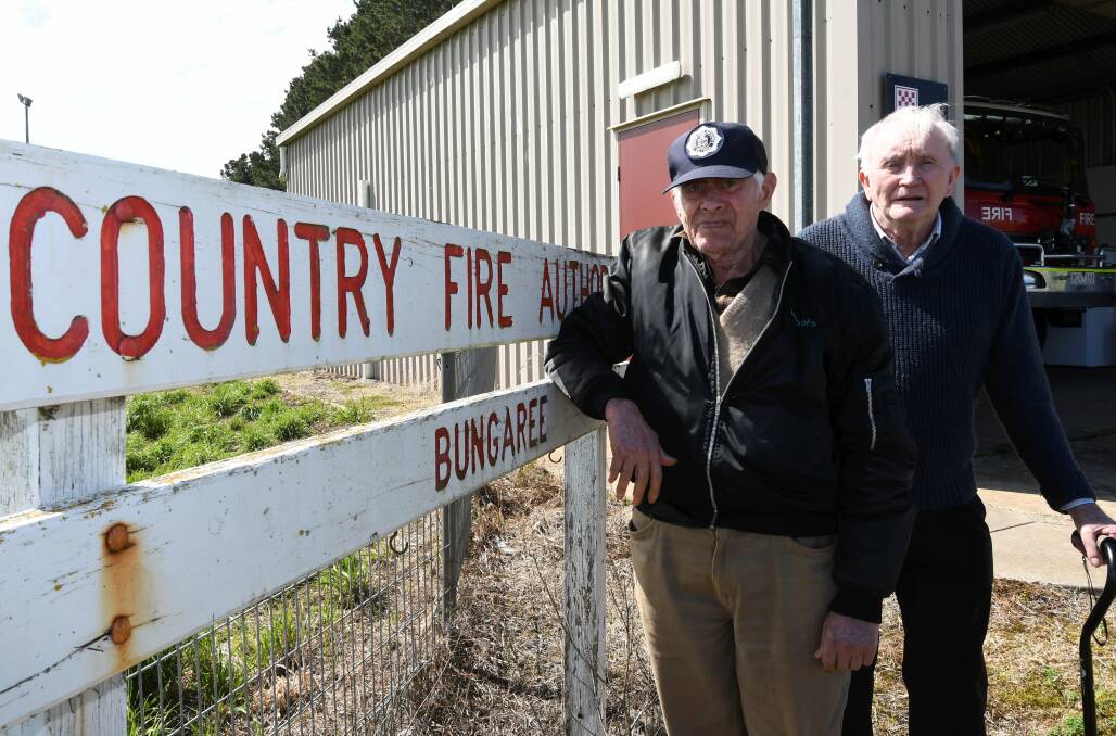 DIAMONDS: Bill Labbett, 80, and Kevin Hanrahan, 84, have each given 60 years of volunteer service to Bungaree CFA and lived through plenty of change within the firefighting ranks. Picture: Lachlan Bence
