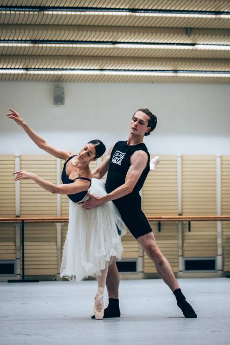 REHEARSAL: Callum Linnane and a colleague in the Australian Ballet studios. Picture: Kate Longley