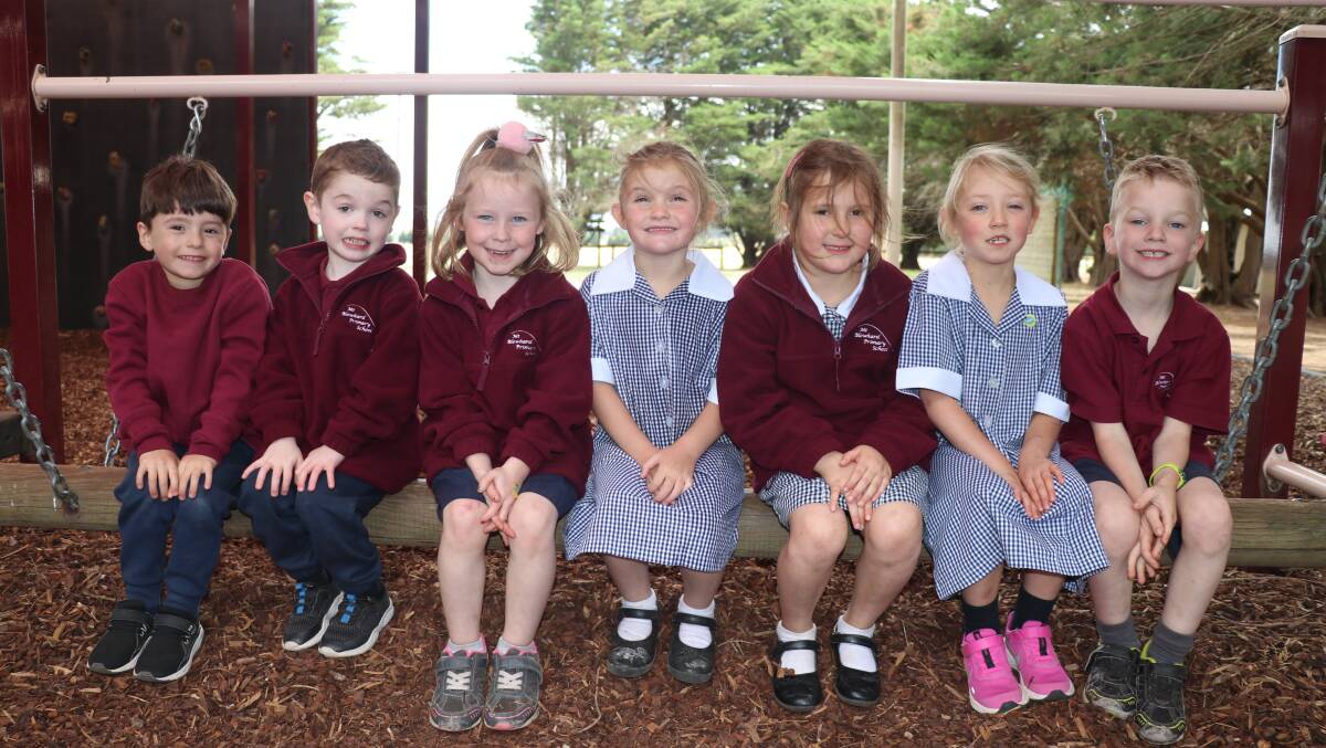 CUTE: Mount Blowhard's youngest pupils Joey, Cayden, Morgan, Olivia, Molly, Sylvia, Max. Picture: Lachlan Bence