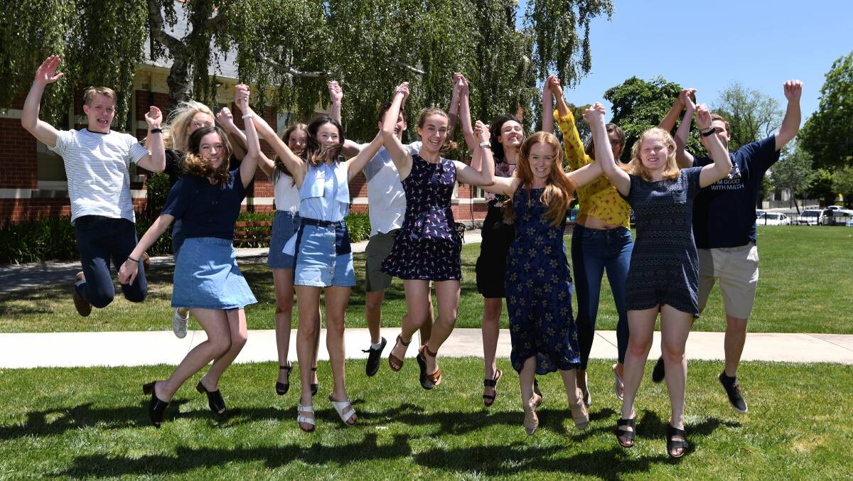 CELEBRATIONS: Twelve of the 13 Ballarat and Clarendon College students who put everything in to their final year of study and were rewarded with an ATAR higher than 98. 
