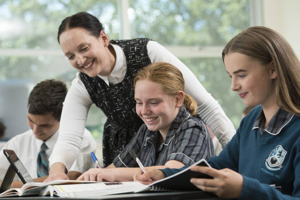 IMPROVERS: Ballarat Secondary College teacher Shannon Turnbull works closely with students Kobi Cheeseman, Amy McDonald and Paige Hammett.
