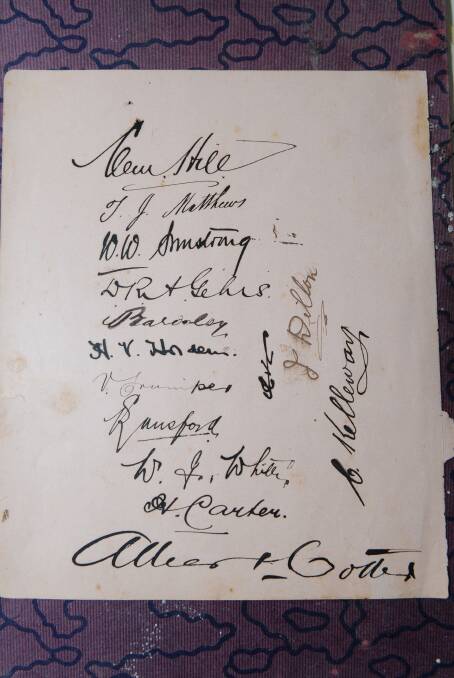 TEST CRICKET: Autographs found on the paper, believed to be from an Australian test cricket team between 1909 and 1915. Picture: Kate Healy