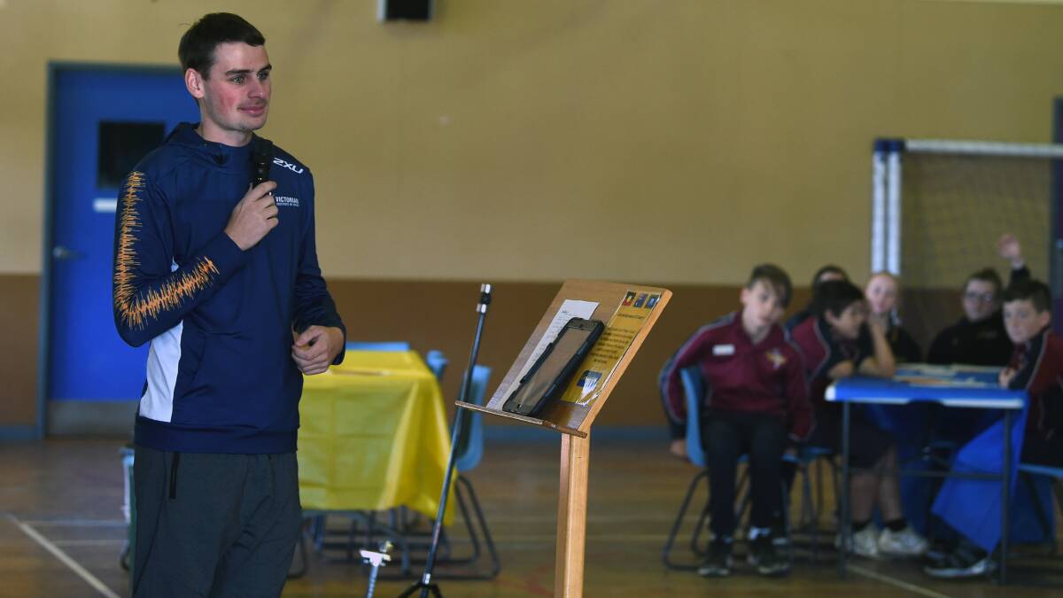 WHAT IT TAKES: Olympic bronze-medal winning archer Alec Potts addresses the leaders from Delacombe and Canadian Lead primary schools. Picture: Kate Healy