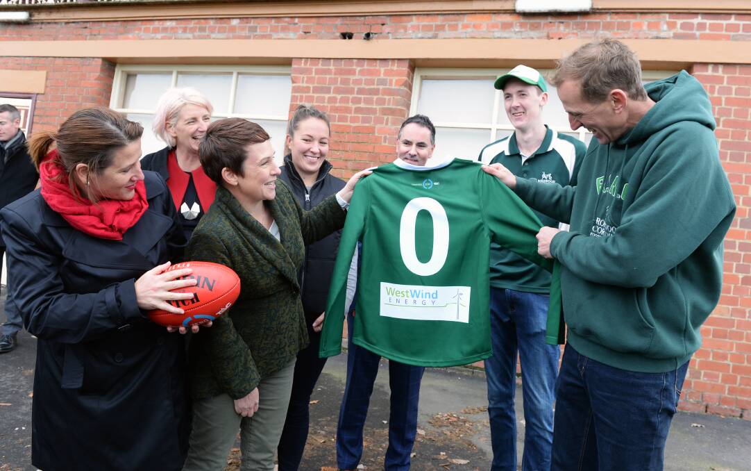 JUMPER: Jaala Pulford receives a Rokewood-Corindhap Football and Netball Club zero jersey from Shane Moloney. Picture: Kate Healy