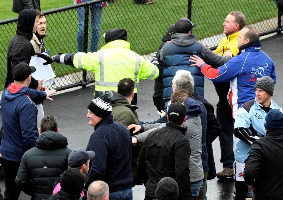 AFTERMATH: The scene immediately after an altercation between a spectator and Darley players at City Oval on Saturday. Picture: Lachlan Bence