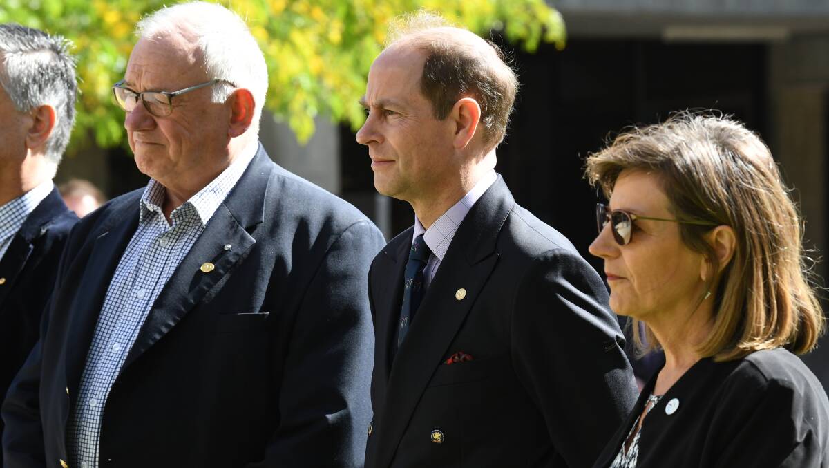 ROYAL VISIT: Dr Paul Hemming, Prince Edward and FedUni vice chancellor Professor Helen Bartlett during the royal visit earlier this year. Picture: Kate Healy