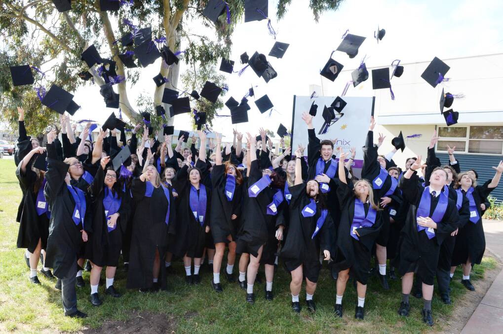 CELEBRATION: Phoenix P-12 Community College year 12 students on their graduation day. Picture: Kate Healy