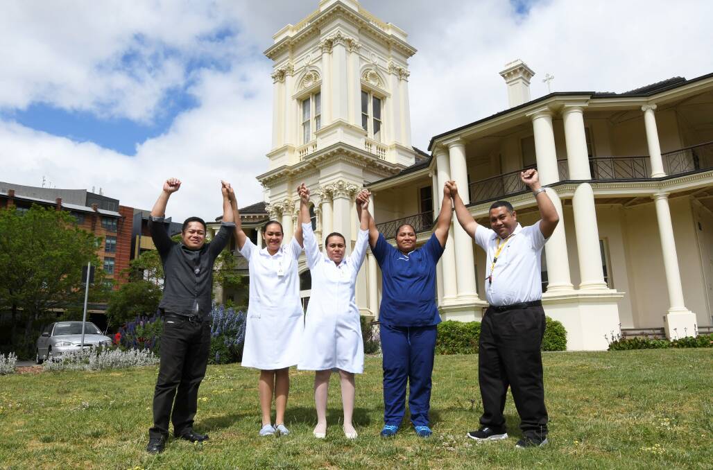 TRAINING: Tongan health workers Lei Aloha Makaafi, Hola Moimoi Vakasiuola, Mounu Tupou Lolohea, Melino Latu Funaki and Uaisele Epenisa at SJOG. Picture: Lachlan Bence