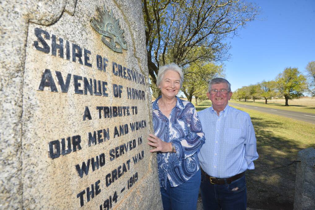 CENTENARY: Kingston Avenue of Honour committee member Sue Scott and Larry Monk at the avenue ahead of the centenary of its planting. Picture: Dylan Burns