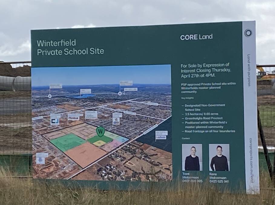 The sign announcing the Winterfield school site for sale earlier this year.