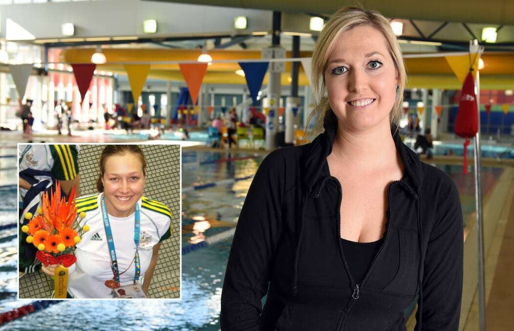 SYNCHRONISED: Luda Thomas will open Ballarat's first synchronised swimming academy at Ballarat Aquatic and Leisure Centre. Inset: Luda after the Commonwealth Games medal ceremony in 2006. Main picture: Kate Healy.