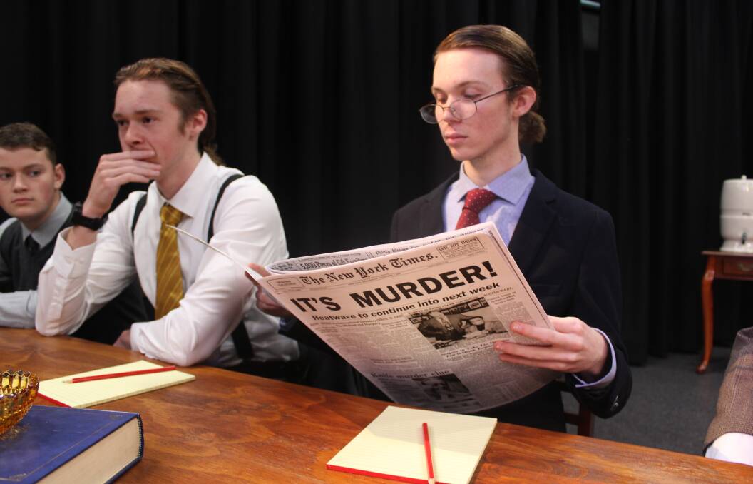TENSE: Luke Missen, James Halsall and Hamish Rennison on stage in Twelve Angry Men. Picture: supplied