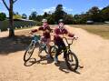 Luca and Nash are excited to spin the wheels on the new bike tracks at Creswick North Primary School. Picture by Adam Trafford