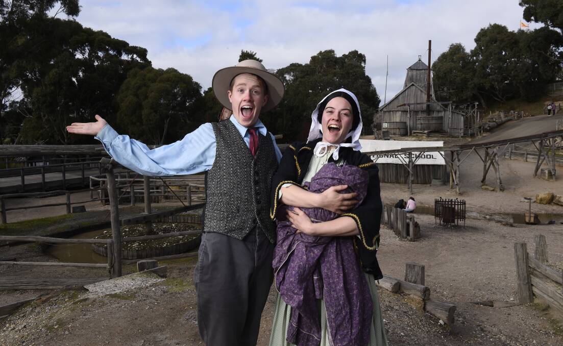 FUTURE: Callan Barclay and Molly Fry celebrate news of a $6 million investment in Sovereign Hill to rejuvenate the famous diggings precinct, build a new pavilion catering for events for up to 500 people, and create and a new Waterside and Wadawarrung Cultural Precinct to educate visitors about the traditional owners of the Ballarat region. Picture: Adam Trafford