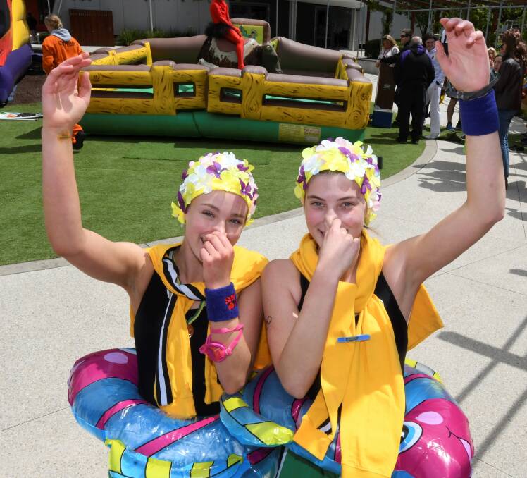 FUN: Sophie Ross and Hannah Lafranchi celebrate at Ballarat Clarendon College. Picture: Lachlan Bence