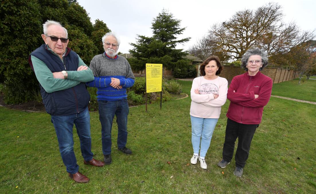 Brian Mahony, Ron Tallent, Stana Lewis, Joan Tallent are concerned about traffic increases around a proposed childcare centre at the corner of Benson Close and Greenhalghs Road in Delacombe. Picture by Lachlan Bence