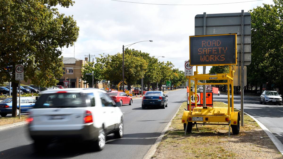 Works signs outside Ballarat High School. Picture: Adam Trafford