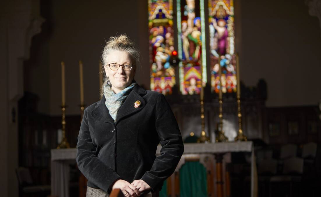 SONG: Ballarat Chamber Opera founder Christine Heald at the Christ Church Cathedral on Lydiard Street where the group's debut performance of Handel's Semele will be held on October 6. Picture: Luka Kauzlaric