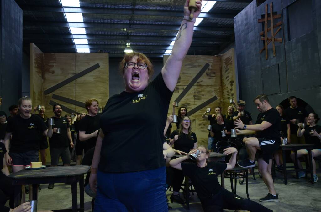MUSICAL: Maxine Montgomery leads the chorus in a number during rehearsals for Ballarat Lyric Theatre's production of Les Miserable. Picture: Matt Heenan 