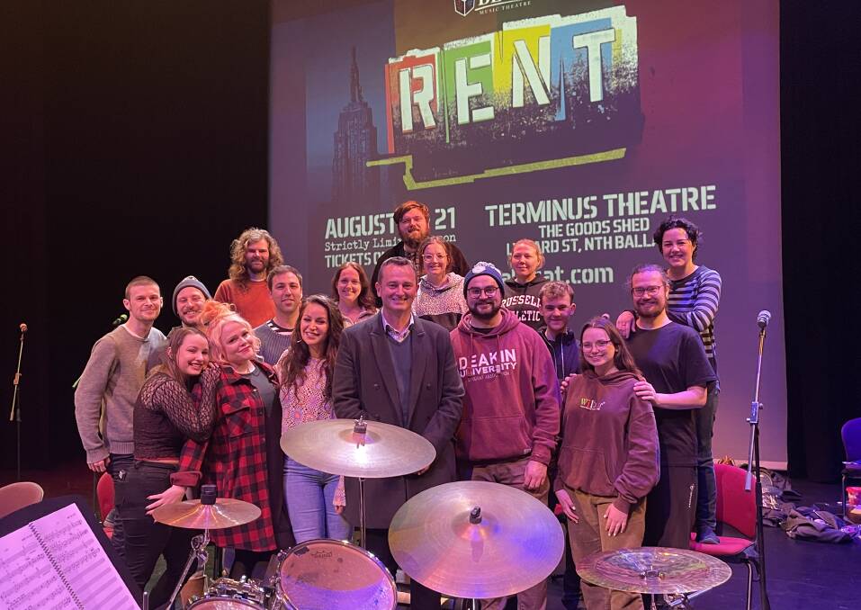 READY: Ballarat mayor Daniel Moloney visits the cast of Rent during rehearsals before they open at The Goods Shed this month. Picture: supplied