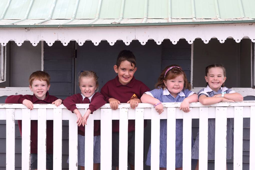 FUN TIMES: Creswick North Primary preps Lincoln, Amity, Thomas, Hayley, and Willow are loving their first year of school and will feature in The Courier's Big Steps Little Feet feature on Wednesday. Picture: Adam Trafford