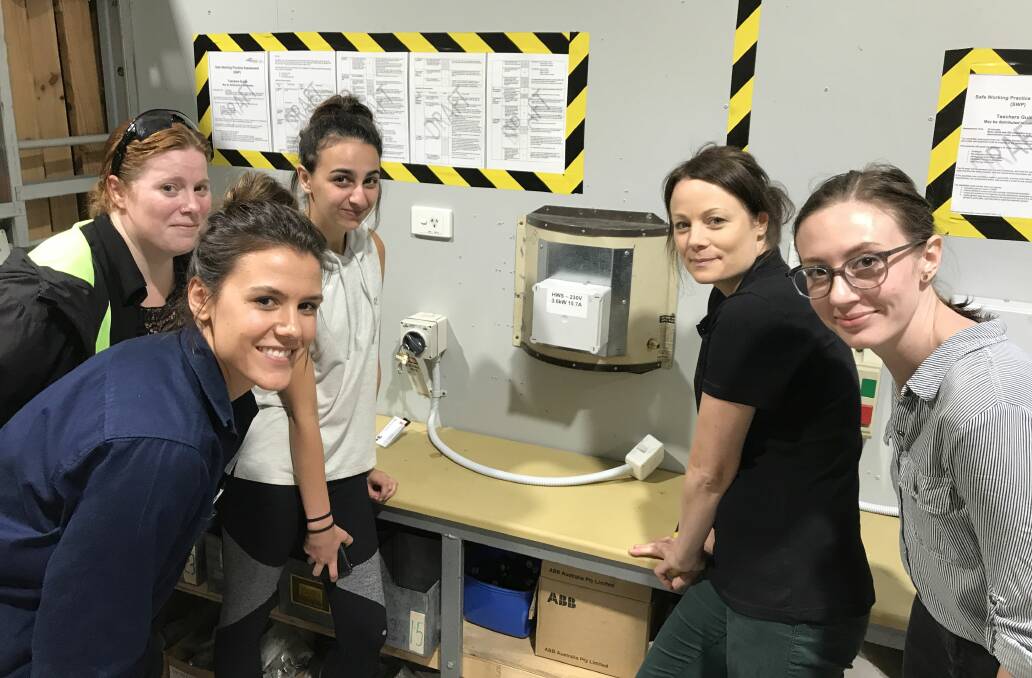 TRAINING: Kelly Golder, Erin Nielsen, Jazmin Fazzolari, Lisa Hughes and Holly Harper are undertaking a Cert II in Electrotechnology at Fed Uni TAFE - part of the first intake of students under the free TAFE courses. Picture: Michelle Smith