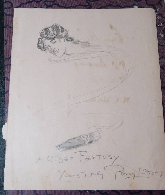SKETCH: The Percy Lindsay sketch Cigar Fantasy found in a diary from 1951. Picture: Kate Healy