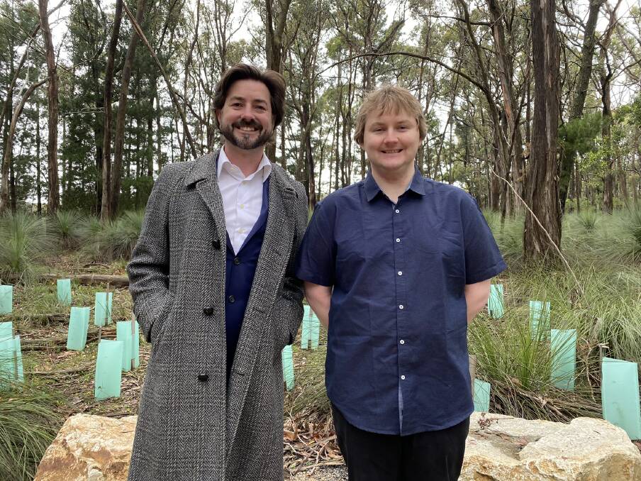 PROJECT: Seth Leslie and Kurt Horsley developed the interactive elements of the Dementia Friendly Forest and Sensory Trail in Woowookarung Regional Park as part of a final year project for the Bachelor of IT. Picture: supplied