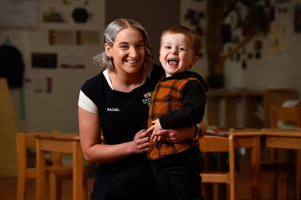 FULL: Brady Bunch Early Learning Centre director Rachel Condon shares a fun moment with Oliver, 2, who attends their Sebastopol centre where there are 30 families on the waiting list for child care. Pictures: Adam Trafford 
