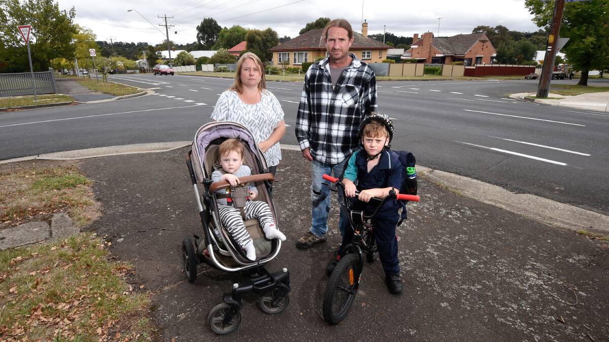 ANGRY: Mark and Louise Jones with children Ebony and Jimmy. Ms Jones is angry that a petition calling for road safety upgrades for pedestrians has been ignored by council. Picture: Adam Trafford