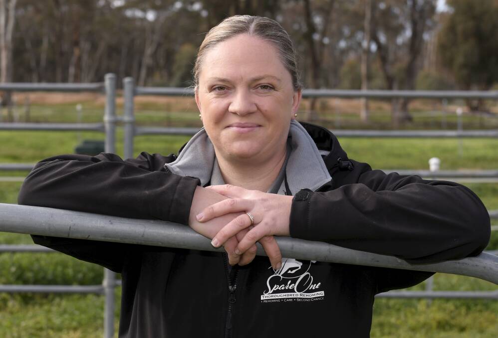 NEW FUTURE: Liz Andriske fell in to thoroughbred rehoming after deciding to get back in to riding after work and children and bought a horse from the Echuca Sales. Picture: Lachlan Bence 