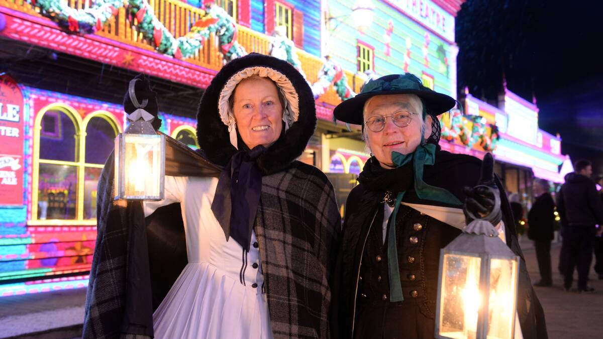 LIGHT UP: Jenni Fithall and Margaret Baker at Sovereign Hill's Winter Wonderlights. Picture: Kate Healy