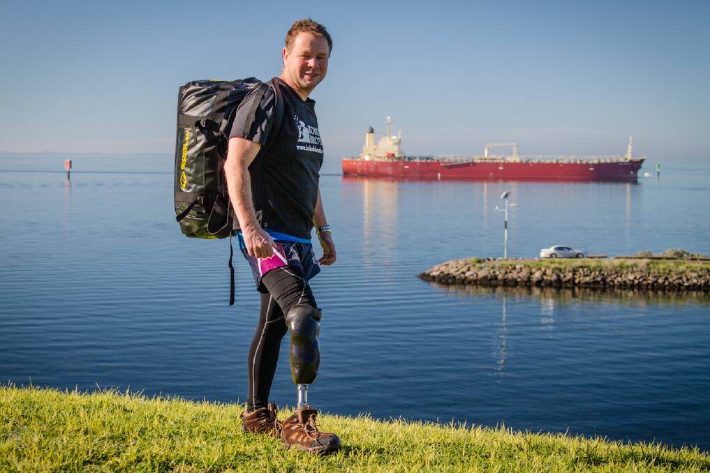 MILES: Geoff Chandler on a training walk along the Corio Bay foreshore. Picture: supplied