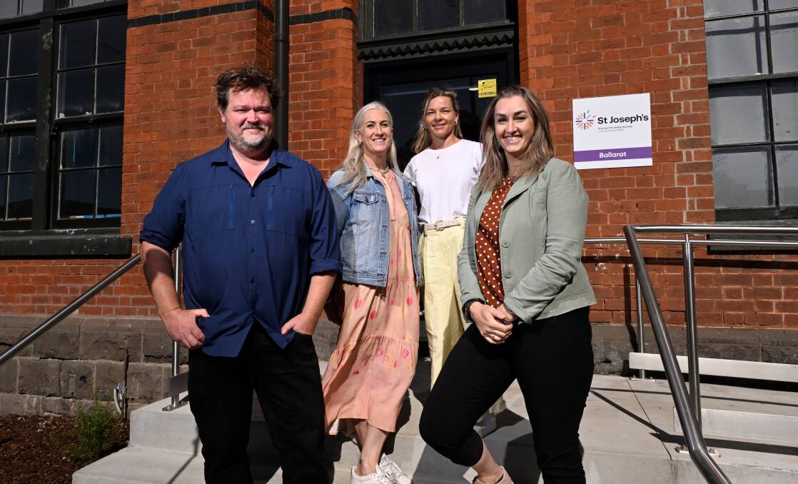 Campus principal Troy Strybosch, teaching and learning program director Renee Vallance, program director wellbeing and engagement Alison Wilson, and program director wellbeing and transitions Michelle Norton outside the newly renovated St Joseph's Special Assistance School Ballarat, which will begin classes on February 12.