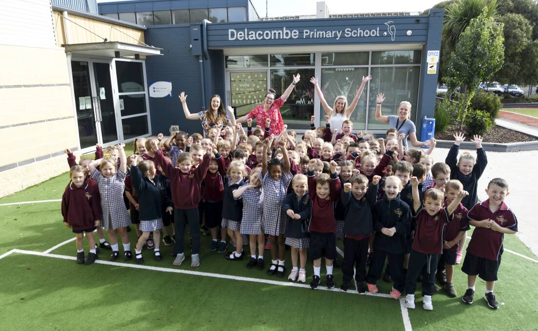Delacombe Primary School's prep class of 2021 - that year's largest intake of prep students contributing to the school being one of the fastest growing in Ballarat.