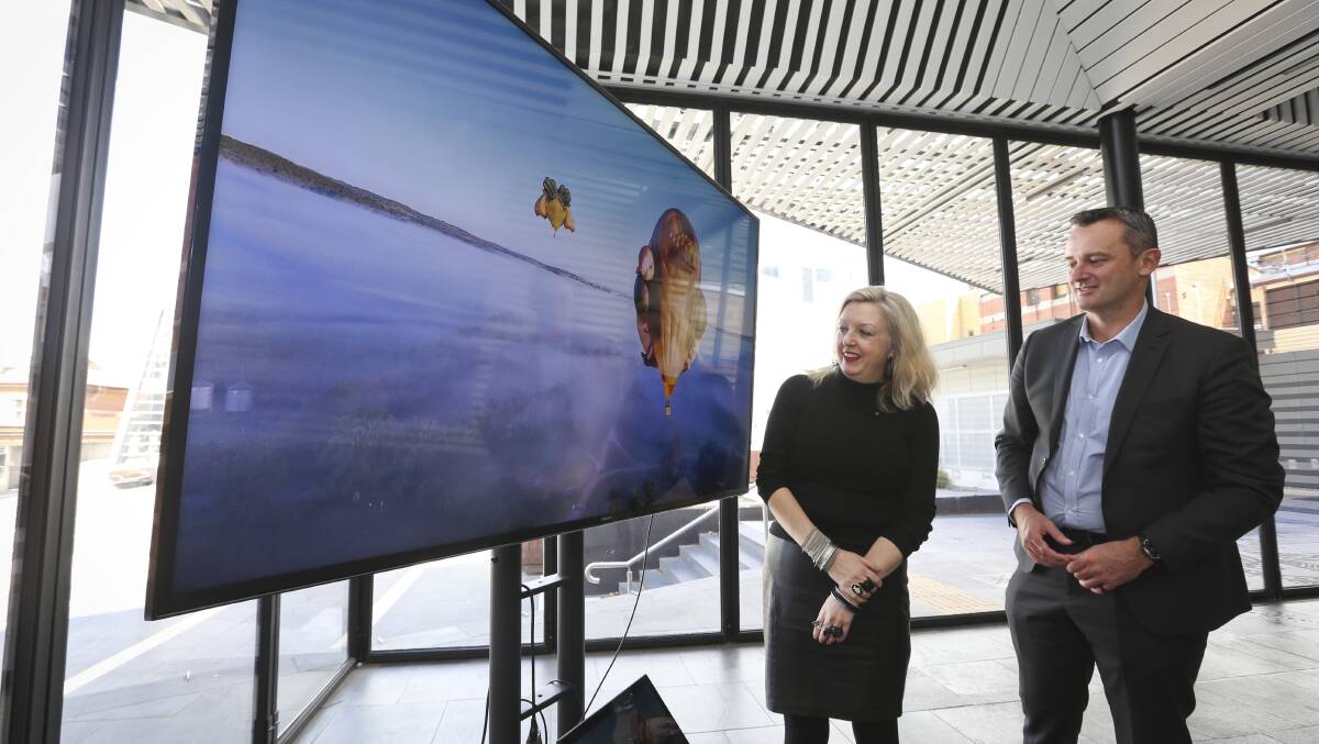 EXCITED: Art Gallery of Ballarat director Louise Tegart and Ballarat mayor Daniel Moloney announce the Skywhales visit to Ballarat. Picture: Luke Hemer