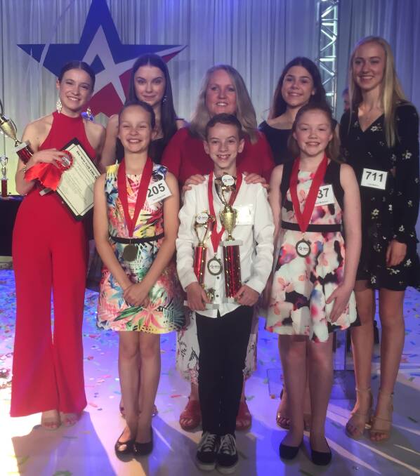 FUTURE STARS: BCMA director Paula Heenan (centre) with her seven students from Ballarat who have taken the first step toward fulfilling their dreams of becoming stars in the US entertainment industry. Picture: supplied